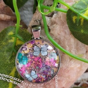 Floral Butterfly Pendant Necklace